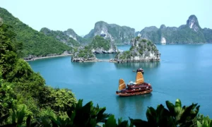 Toda la vista de la bahía de Halong