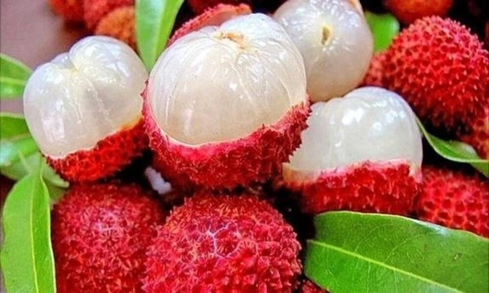 Fruta de lichi con cáscara roja