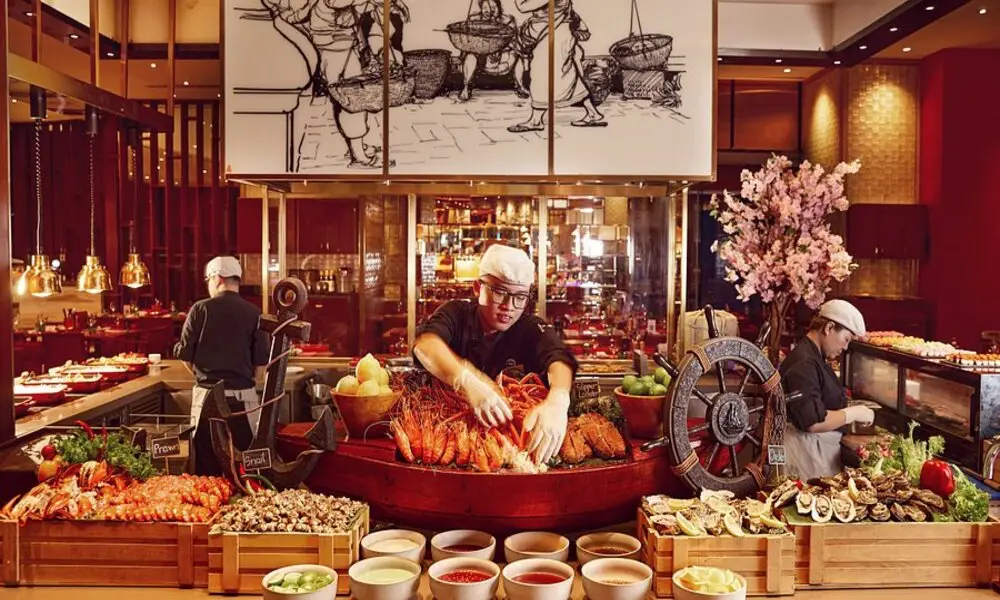 Buffet de mariscos en el Restaurante de Saigón Café