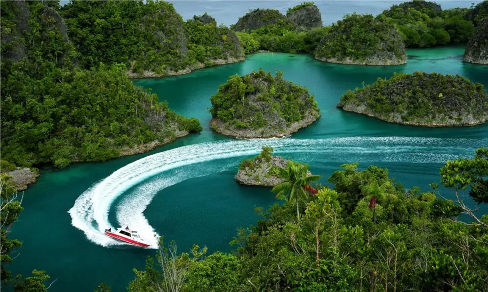 Toda la vista de Raja Ampat desde arriba